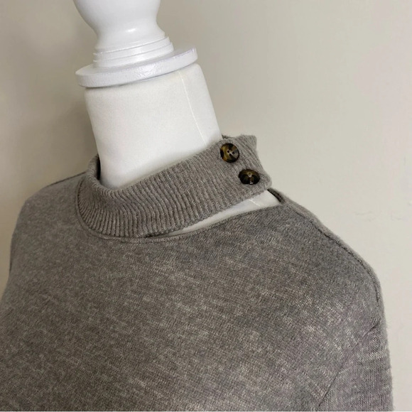 Democracy Mock Neck Cut Out Button Long Sleeve Gray Taupe Super Soft Sweater S - Picture 2 of 9